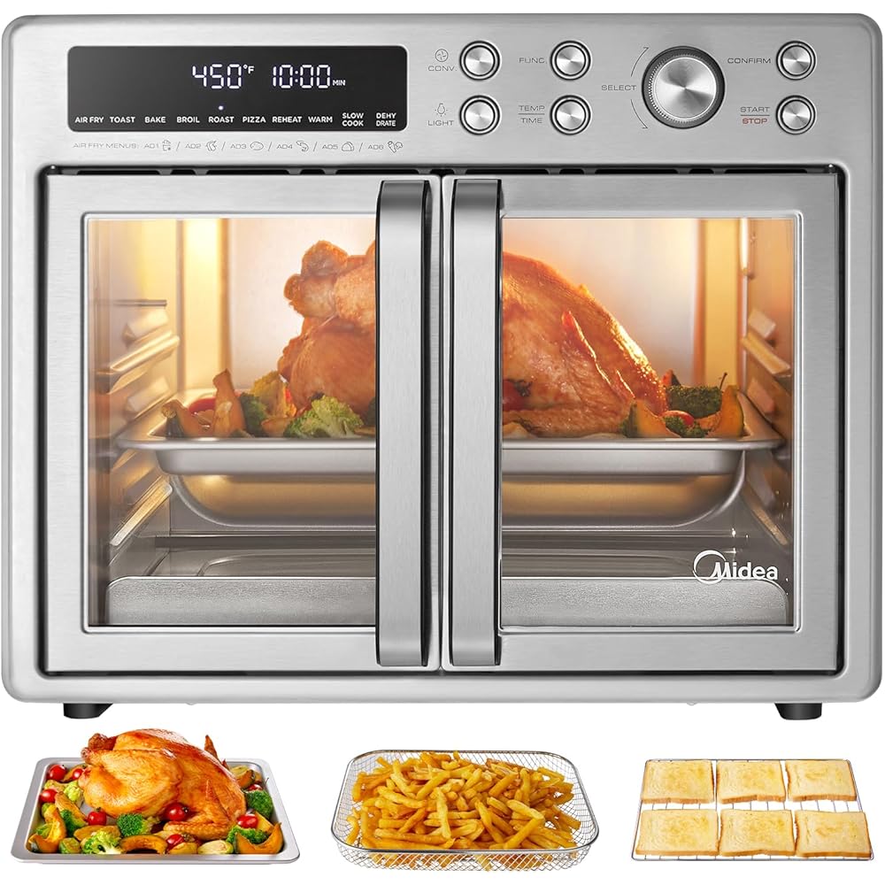 Midea Flexify French Door Toaster Oven Air Fryer Combo, 26.4 QT, Extra Large Air Fryer Countertop Oven 10-in-1 Combo, 25% Faster Cooking and 90% Less Oil, Stainless Steel : Home & Kitchen