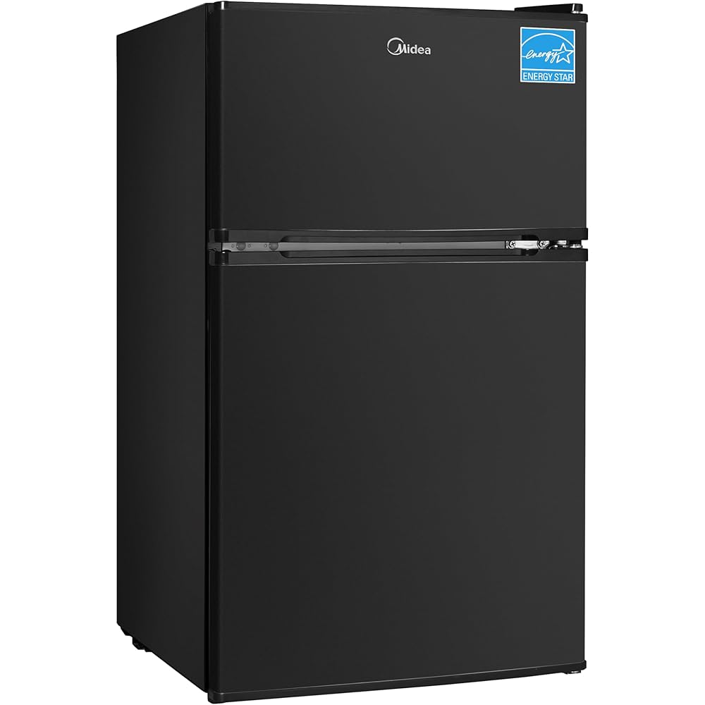 Midea WHD-113FB1 Double Door Mini Fridge with Freezer for Bedroom Office or Dorm with Adjustable Remove Glass Shelves Compact Refrigerator, 3.1 cu ft, Black : Home & Kitchen