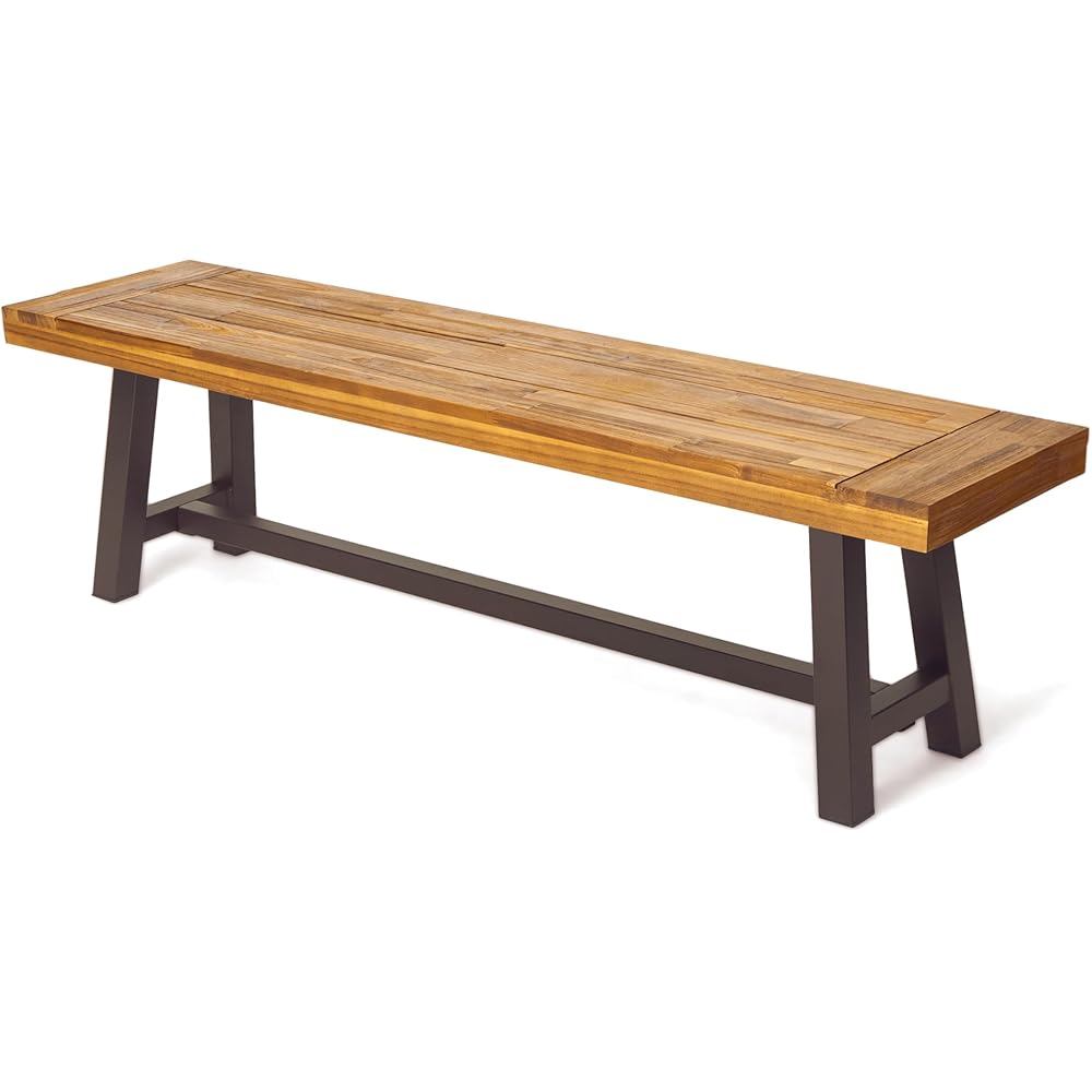 : Christopher Knight Home Carlisle Outdoor Acacia Wood and Rustic Metal Bench, Sandblast Finish / Rustic Metal 14. 75 x 63 x 17. 50 inches : Patio, Lawn & Garden