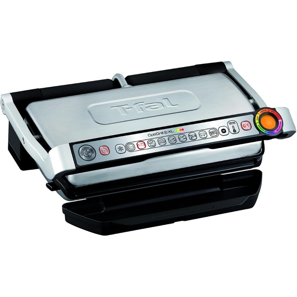 T-Fal OptiGrill Stainless Steel XL Electric Grill 6 Servings 9 Intelligent Automatic Cooking Modes 1800 Watts Nonstick Removable Plates, Dishwasher Safe, Indoor, Frozen Food: Home & Kitchen