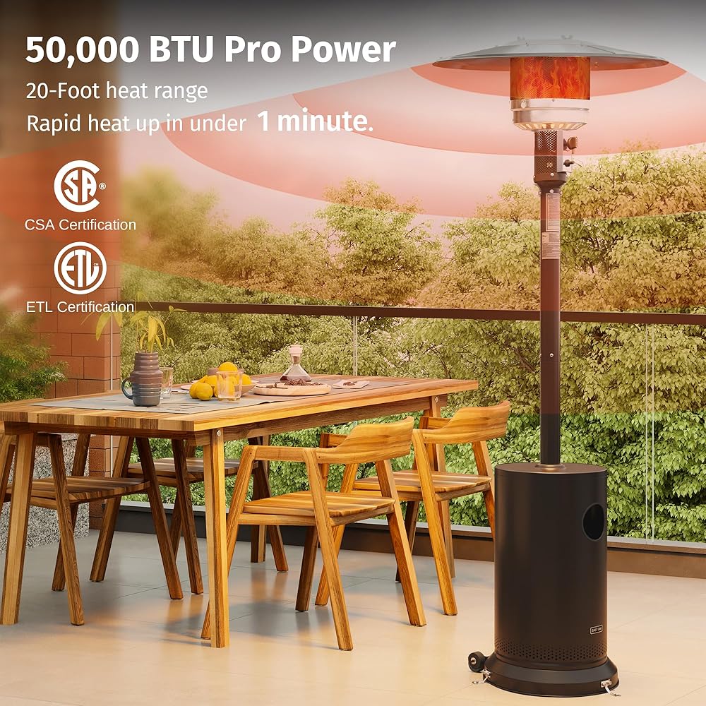 EAST OAK 50,000 BTU Patio Heater for Outdoor Use With Round Table Design, Double-Layer Stainless Steel Burner and Wheels, Outdoor Patio Heater for Home and Commercial, Bronze, 31.9