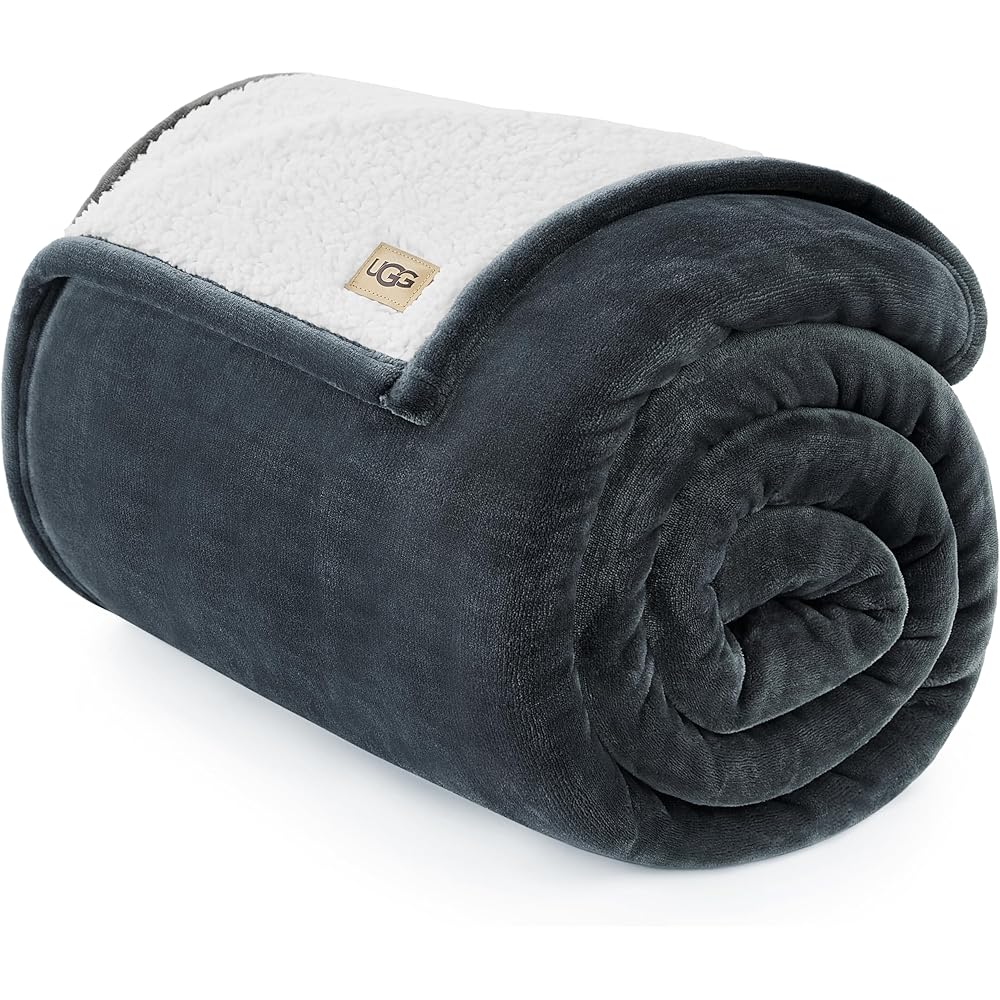 UGG Ariana Twin/Twin XL Blanket Fleece Fluffy Reversible Soft Fuzzy Bedding Cozy Big Plush Warm Oversized Bed Blanket Machine Washable Bedroom Decor for Dorm or Bed, 60-inch x 90-inch, Charcoal Grey : Home & Kitchen