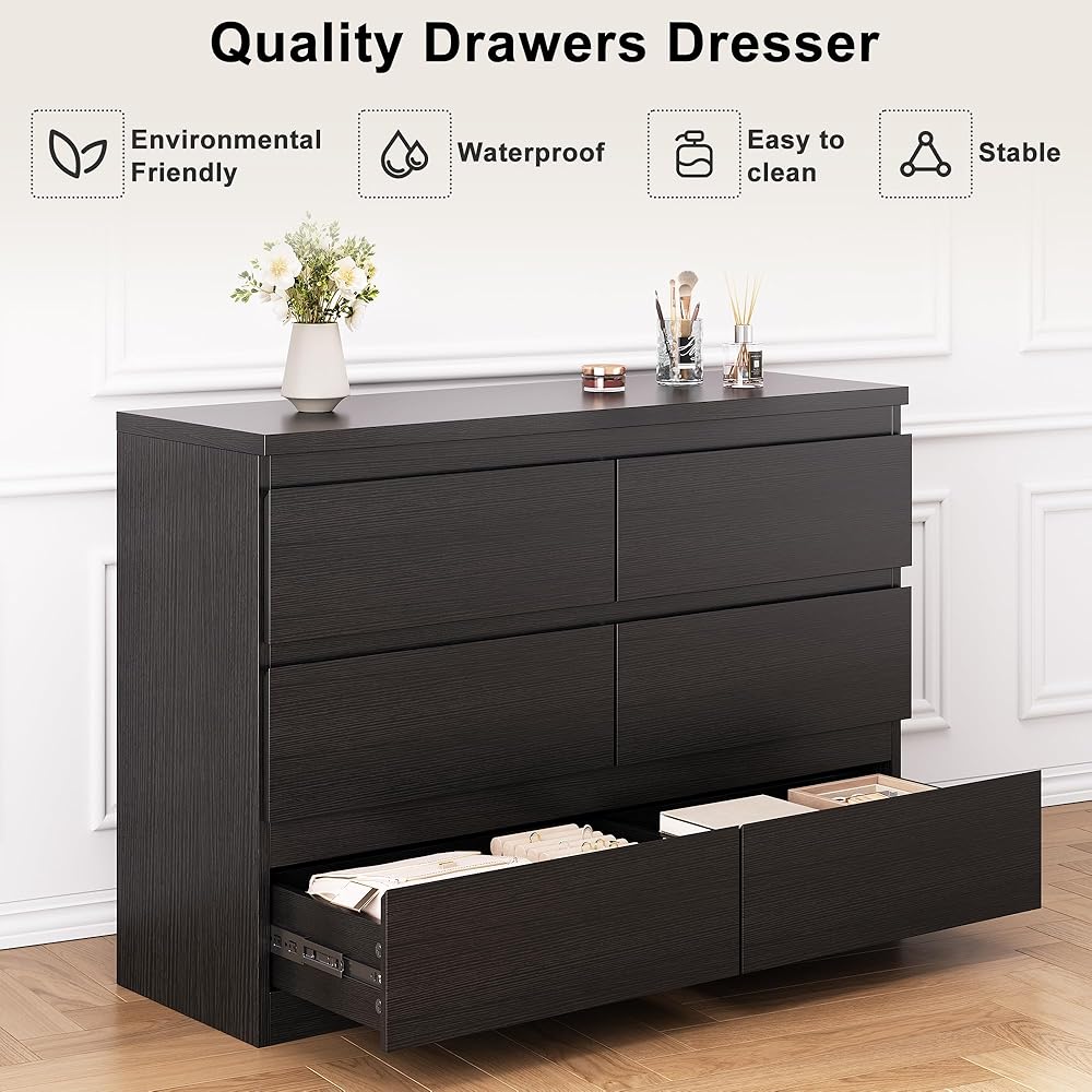 Jocoevol Black 6 Drawer Dresser for Bedroom, 15.3