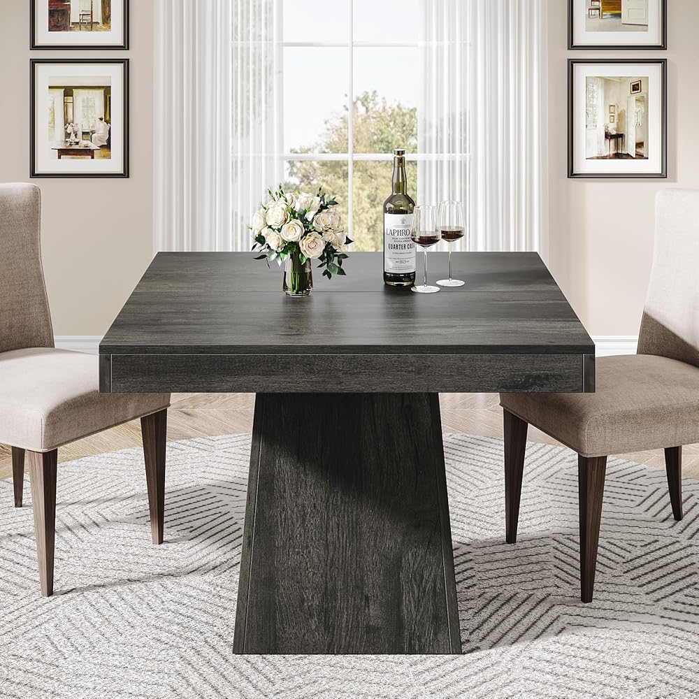 - Tribesigns Square Dining Table for 4, 31.5-Inch Small Kitchen Table with Sturdy Pedestal Base, Farmhouse Dinner Table for Dining Room, Living Room, Kitchen (Gray) - Tables
