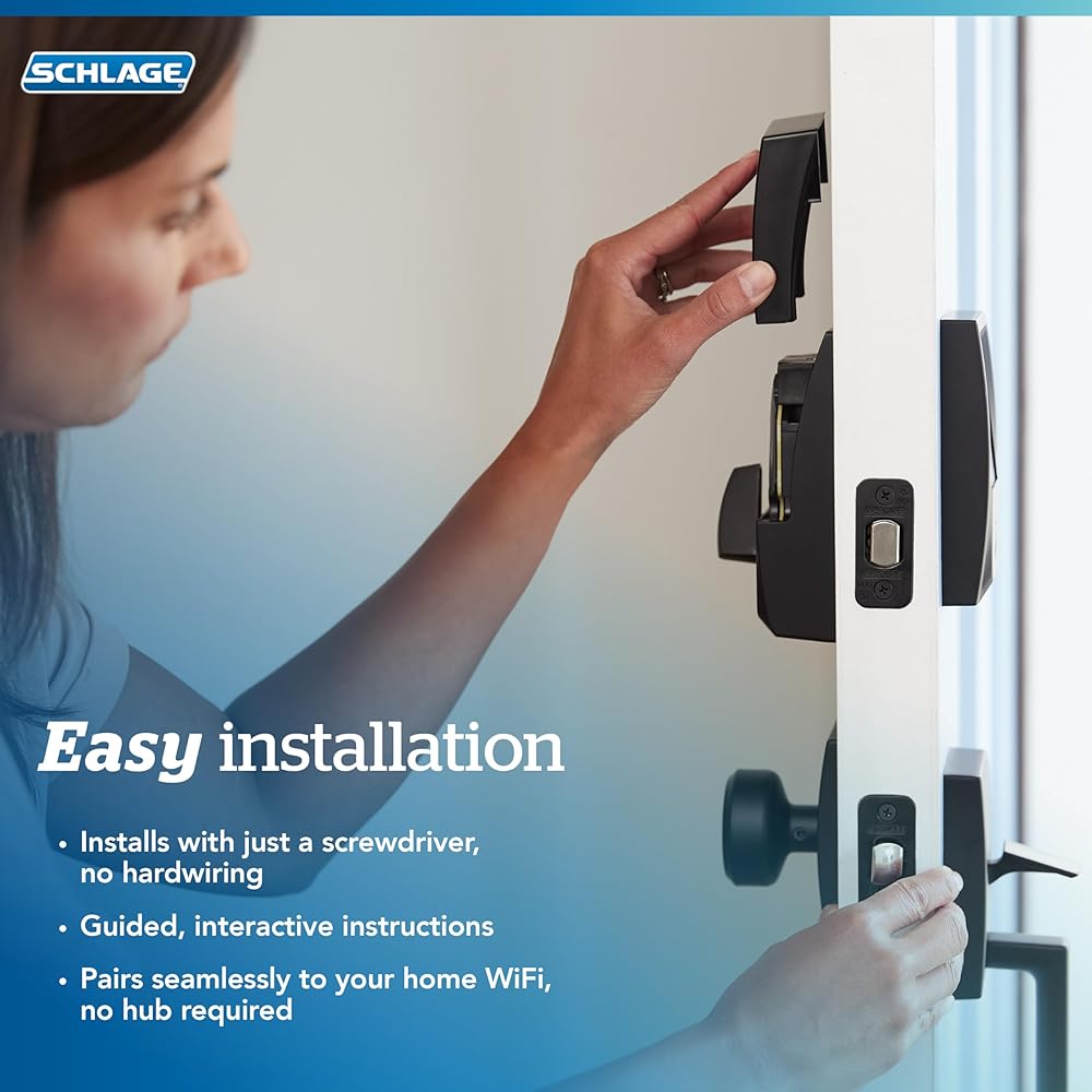 Schlage Encode Plus Smart Wi-Fi Lock for Front Door, Keyless Entry Deadbolt, Unlock with Apple Watch, Built-in WiFi and App Control, Easy Install, Alexa & Apple HomeKit Compatible, Matte Black -