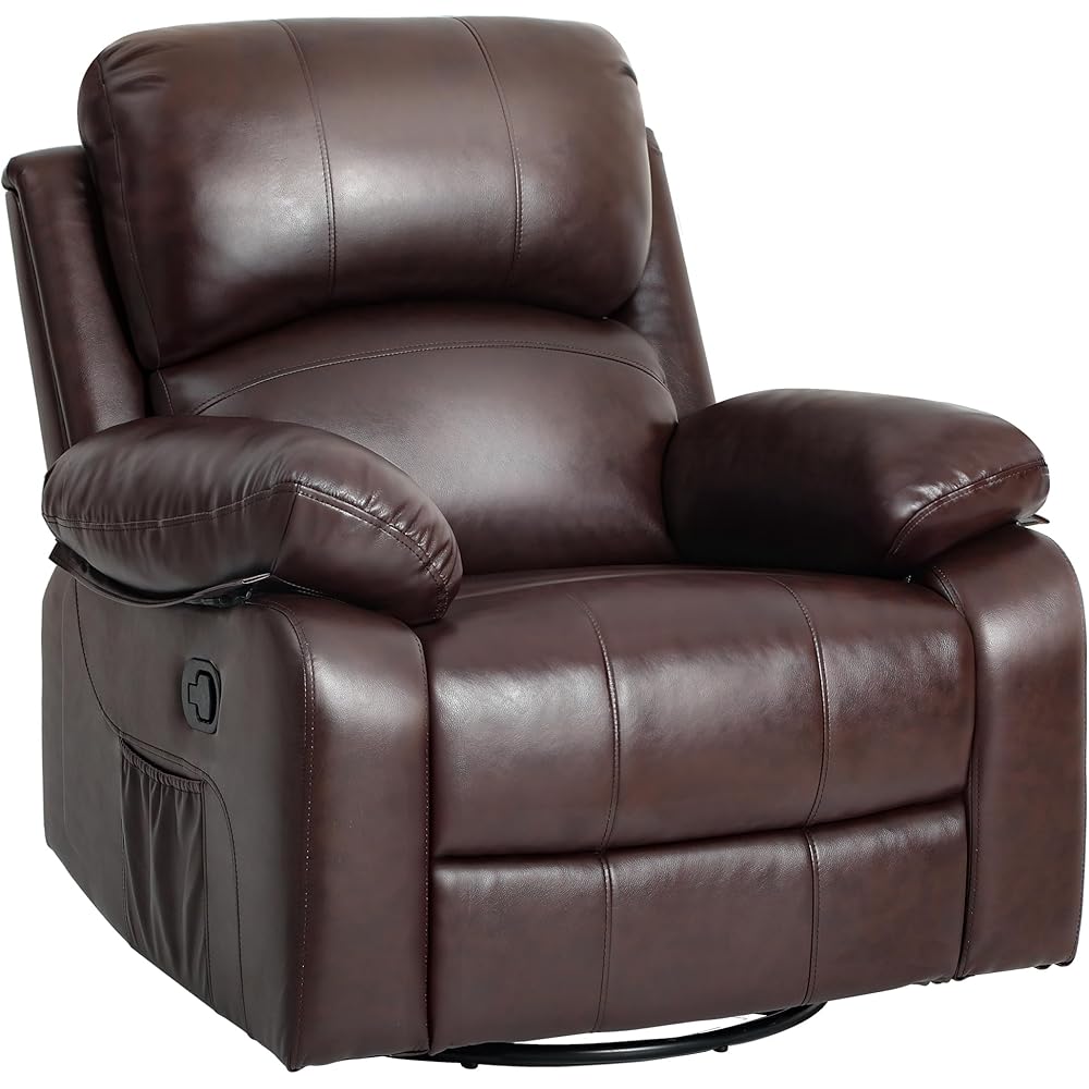 YITAHOME Oversized Rocker Recliner Chair: Manual Reclining Rocking Chair with Heat & Massage, Overstuffed Armrest, Rocking Function, Faux Leather Recliner for Living Room with Side Pocket Brown : Home & Kitchen
