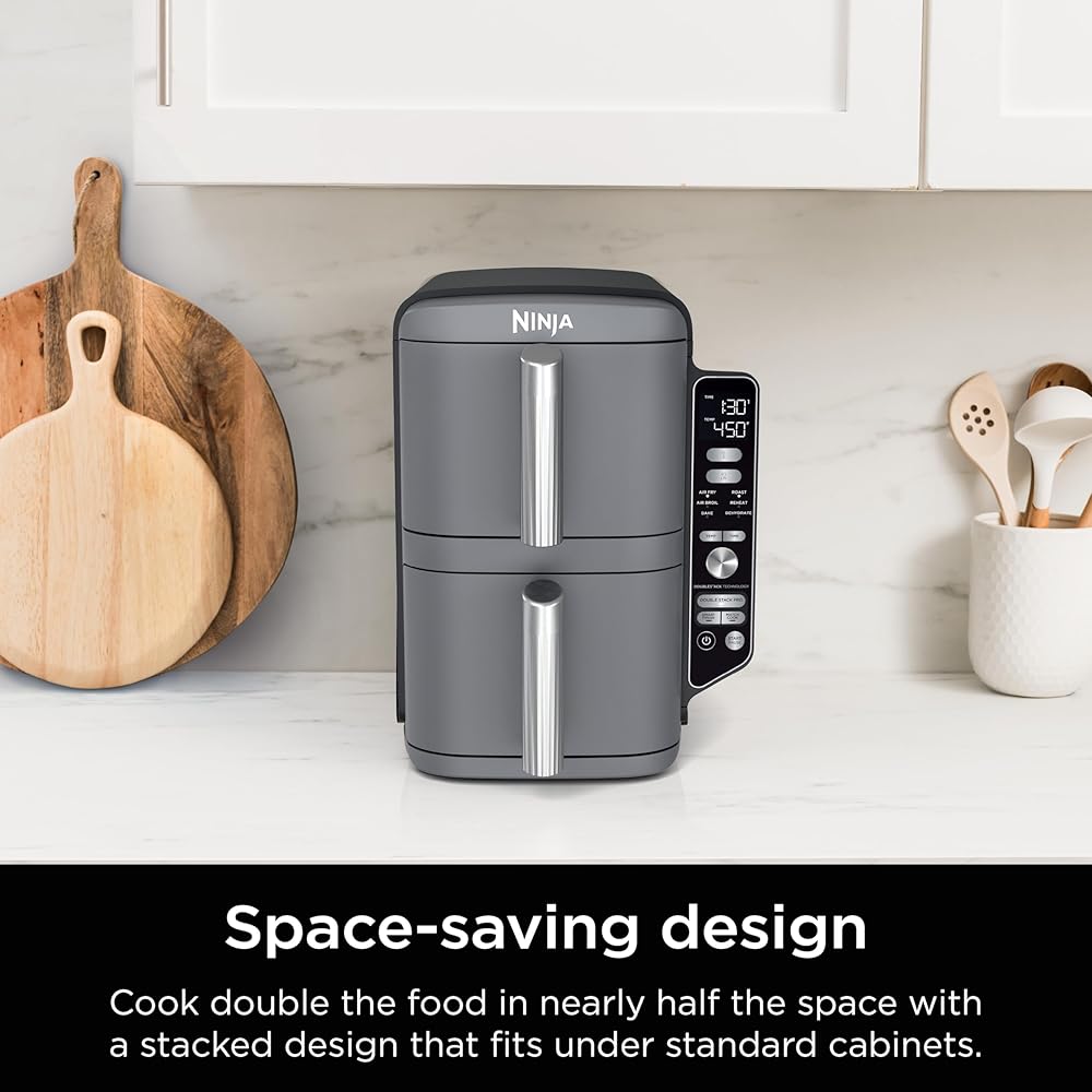 Ninja Air Fryer, 10QT DoubleStack XL 2-Basket, Compact Design, Cooks 5lb Whole Chicken, Feeds Up to 8 People, 6-in-1 Air Fryer, Roast, Bake & More, Easy to Clean, Dishwasher Safe Parts, Grey, SL401 : Home & Kitchen