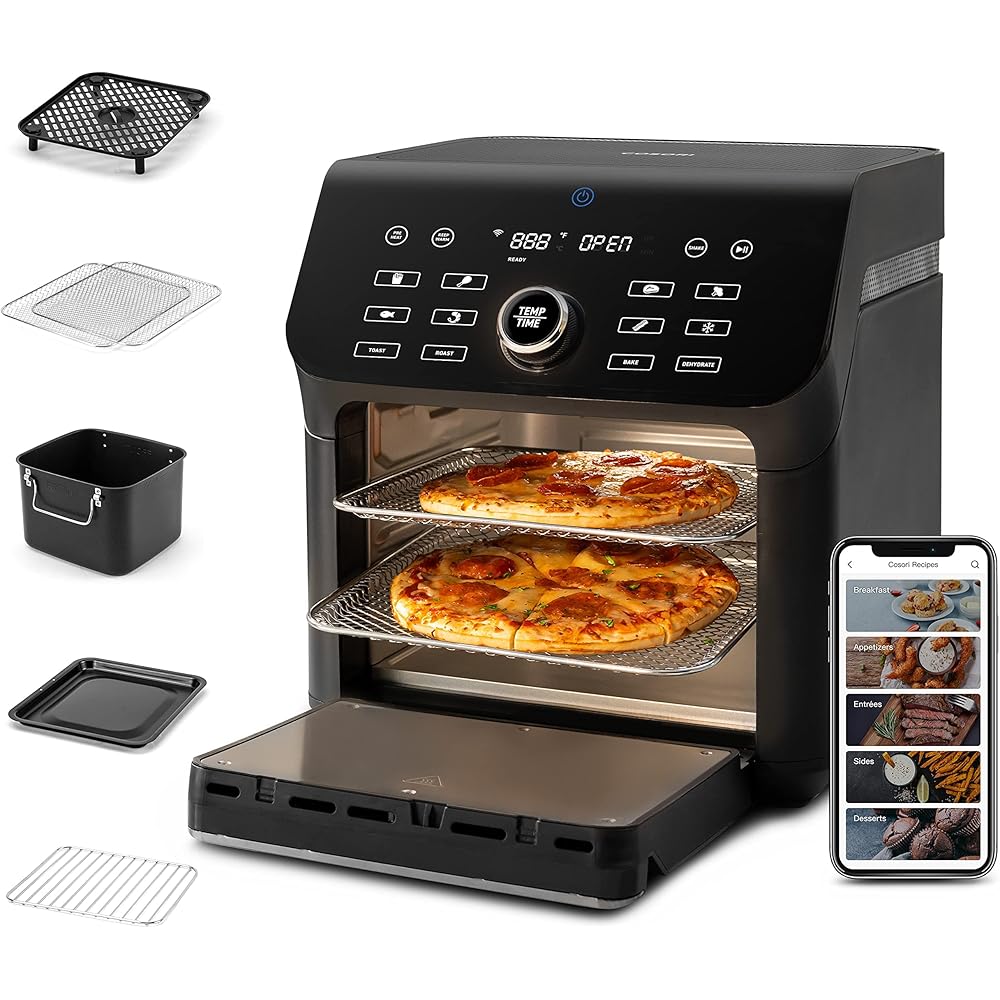 COSORI Air Fryer Toaster Oven Combo, 10 Qt Family Size, 14-in-1 Functions with Dehydrate, Roast, Smart Control Through Phone & Voice, 1000+ In-APP Recipes & 6 Dishwasher -Safe Accessories, Black : Home & Kitchen