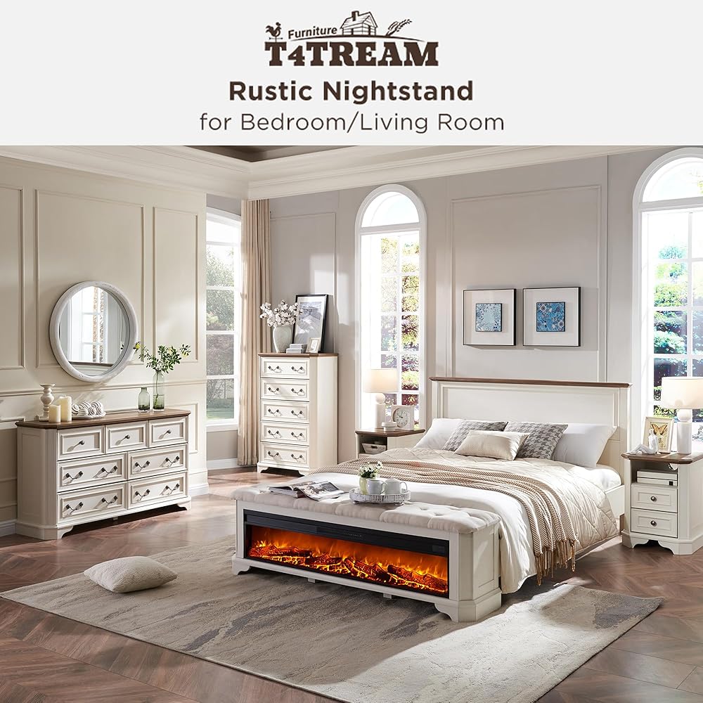 T4TREAM Farmhouse Nightstand with Charging Station, 18