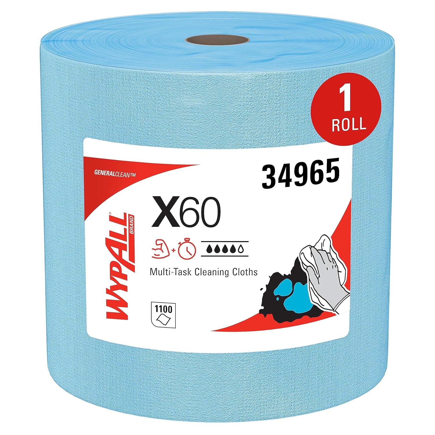 WypAll GeneralClean X60 Cloths Multi-Task Cleaning Wipes, Jumbo (34965), Strong and Absorbent Towels, Blue (1 Roll of 1,100 Sheets, 1,100 Sheet Total) : Health & Household