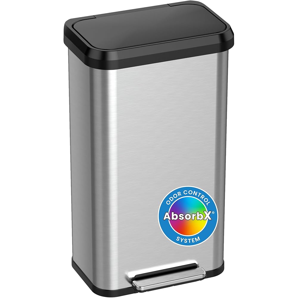 iTouchless SoftStep EXP 20 Gallon Step Pedal Trash Can Recycling Bin with Soft Close Lid and Odor Filter Stainless Dent-Proof Plastic Lid Garbage Wastebasket 75 Liter Home Office Work Bedroom Garage : Home & Kitchen