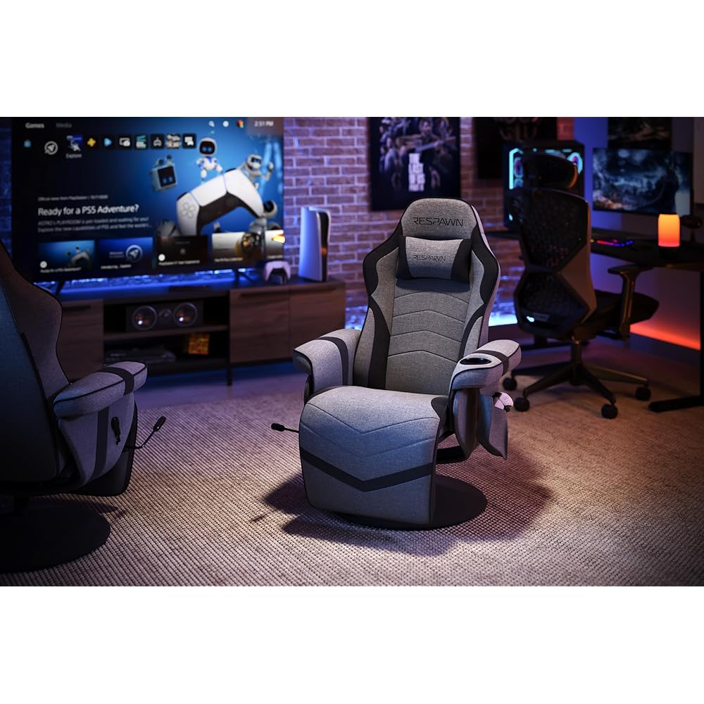 RESPAWN 900 Gaming Chair - Video Games Console Recliner, Computer Chair With Adjustable Leg Rest, Cupholder, and Footrest - Gray Fabric : Home & Kitchen
