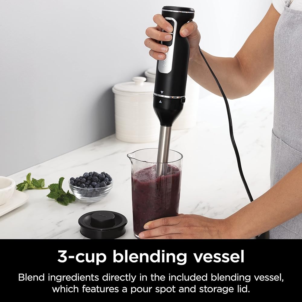 Ninja Hand Mixer, Immersion Blender, Foodi Power Mixer System, 750-Peak-Watt Handheld Emulsion Blender & Electric Hand Mixer Combo With Whisk, Beaters & 3-Cup Blending Vessel,120 volts, Black CI101: Home & Kitchen