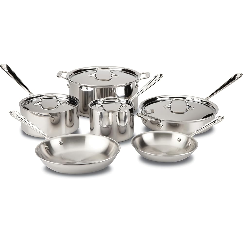 All-Clad D3 3-Ply Stainless Steel Cookware Set 10 Piece, Induction Compatible, Oven Broiler Safe 600F, Kitchen Cooking Set w/ Fry Pans, Saucepans, Saute Pans, Stockpot, Lids, Pots and Pans, Silver: Home & Kitchen