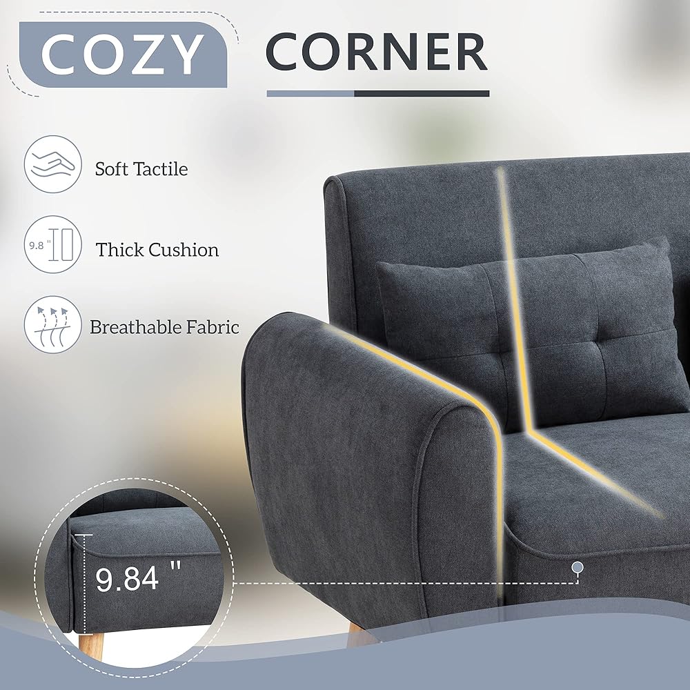 Shintenchi Small Modern Loveseat Couch Sofa, Mid Century Fabric Upholstered 2-Seat Sofa Couch Love Seats Furniture for Small Space, Dark Grey : Home & Kitchen