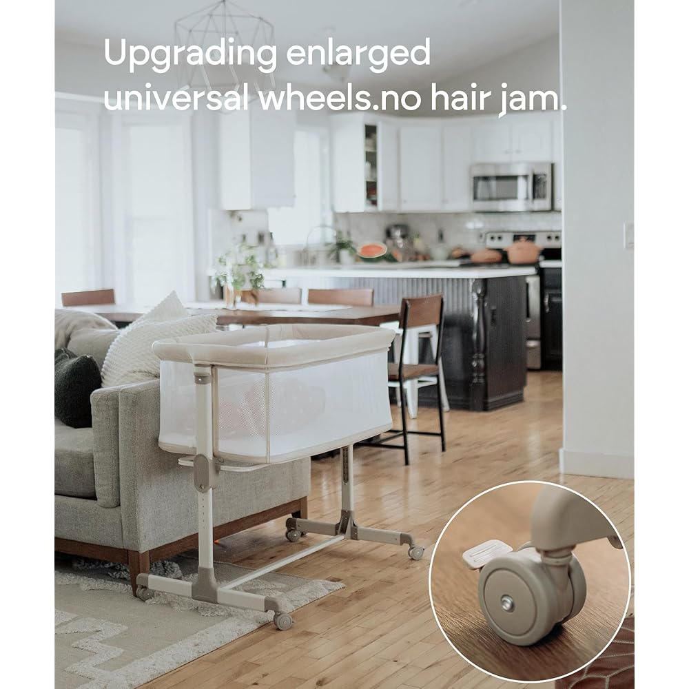 Fodoss Baby Bassinets Bedside Sleeper - All Mesh Bedside Bassinet with Wheels, 7 Height Adjustable Baby Bassinet for Infants, Beige : Baby