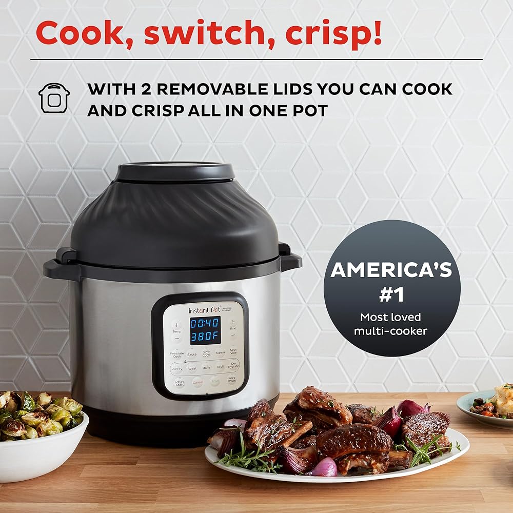 Instant Pot Duo Crisp 11-in-1 Air Fryer and Electric Pressure Cooker Combo with Multicooker Lids that Fries, Steams, Slow Cooks, Dehydrates,Free App With Over 800 Recipes, Black/Stainless Steel, 8QT : Home & Kitchen