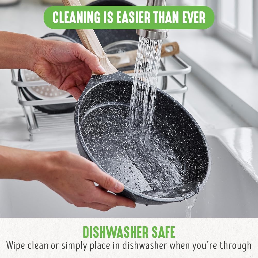 GreenLife 8 Piece Ceramic Nonstick Cookware Set, Induction Suitable Non Toxic PFAS-Free Pots & Pans, Dishwasher Safe, Cooking Set, Stock Pot, Saucepans & Frying Pans, Kitchen Cooking, Granite Black