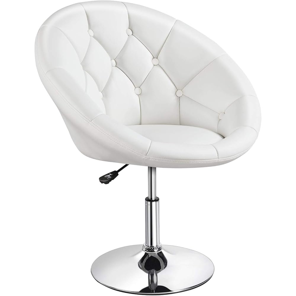 Yaheetech Vanity Chair Makeup Swivel Accent Chair Height Adjustable Round Back Tilt Chair with Chrome Frame for Makeup Room, Living Room, White : Home & Kitchen