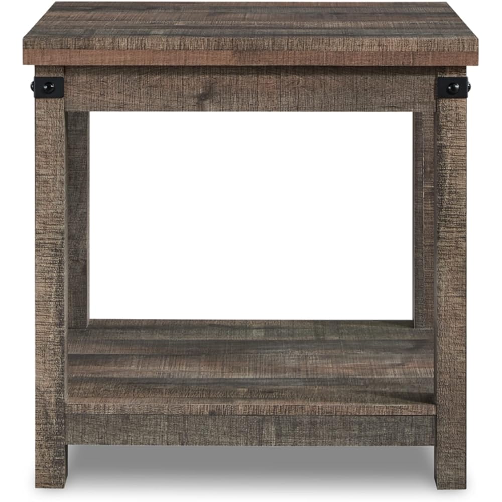 Signature Design by Ashley Hollum Rustic End Table with Shelf, Dark Brown : Home & Kitchen