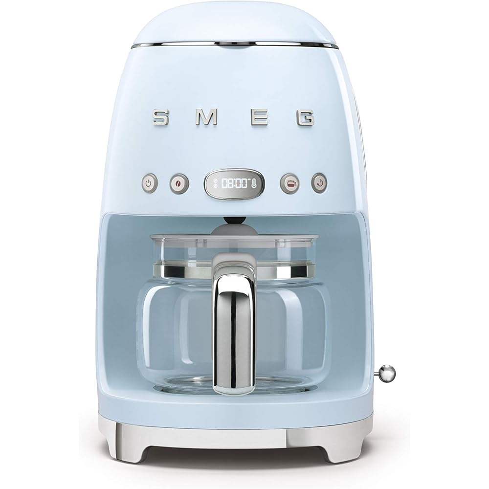 Smeg 50's Retro Style Aesthetic Drip Coffee Machine with 10 Cup Glass Carafe, Auto Start Feature, Keep Warm Plate, and Two Coffee Strength Settings (Pastel Blue): Home & Kitchen
