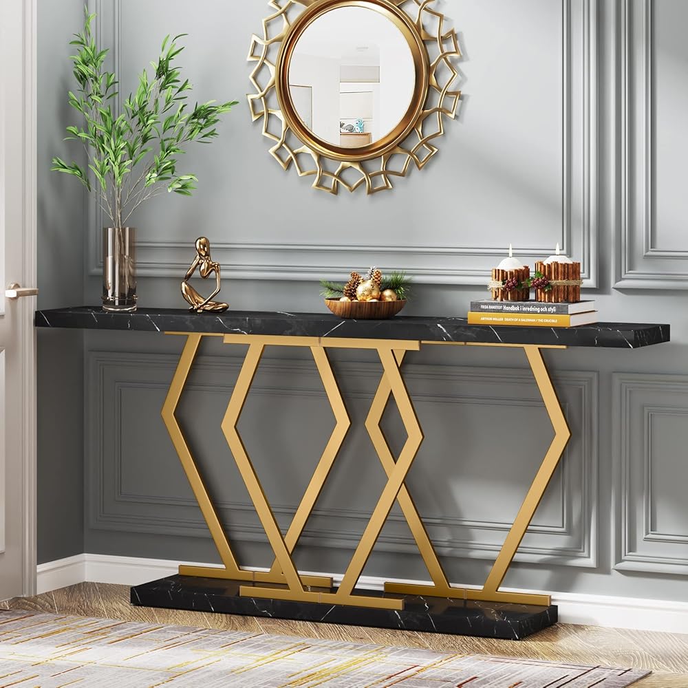 Tribesigns 70.9 Inch Extra Long Sofa Table,Black and Gold Console Table with Faux Marble Tabletop, Modern Long Entryway Table with Gold Frame : Home & Kitchen