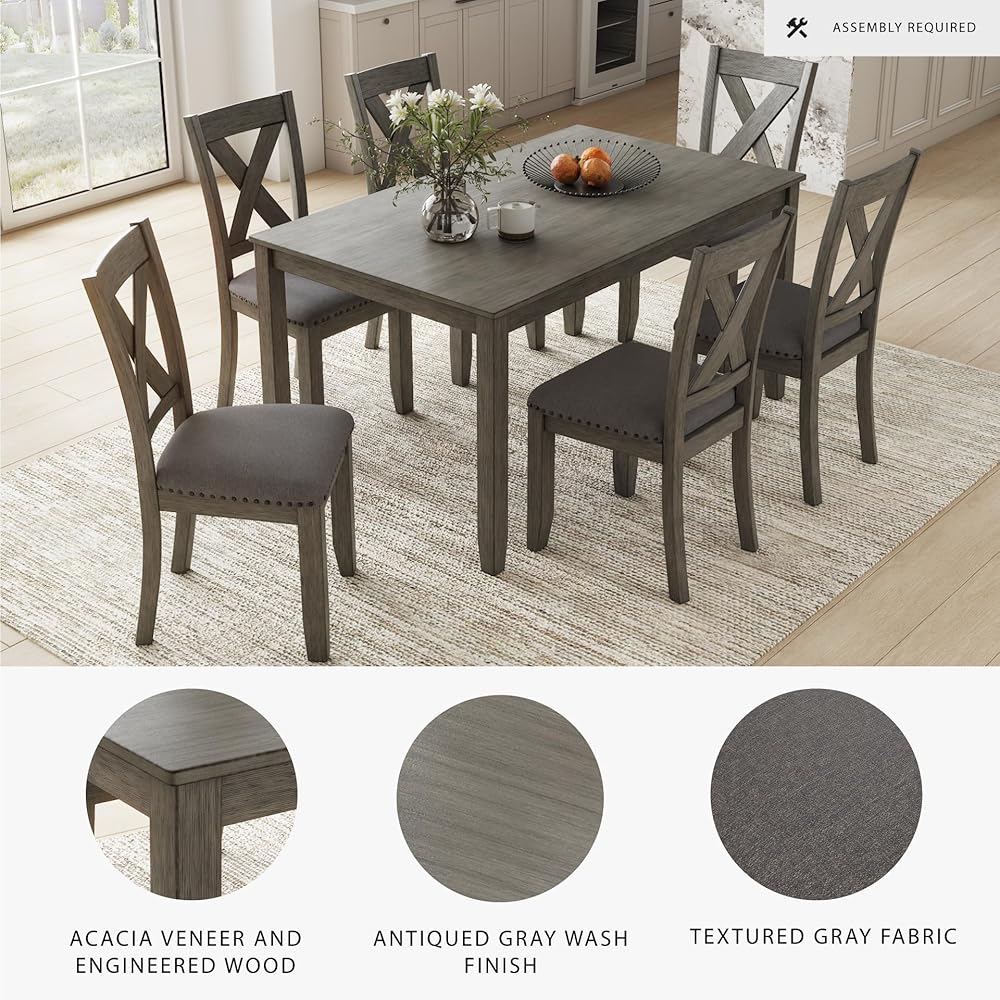 - Signature Design by Ashley Caitbrook Rustic 7 Piece Dining Set, Include Table and 6 Chairs, Gray - Table & Chair Sets
