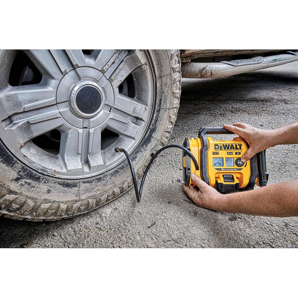 DEWALT Tire Inflator Portable Air Compressor 20V MAX, Air Pump with Automatic Shut Off, LED Light, Tool Only (DCC020IB) : Tools & Home Improvement