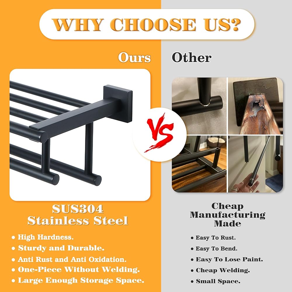 Alise Double Towel Rack for Bathroom,24 Inch Bathroom Tower Holder Towel Shelf with Double Towel Bars Wall Mount,SUS304 Stainless Steel Double Tower Bar for Bathroom Wall,Towel Hanger Matte Black : Tools & Home Improvement