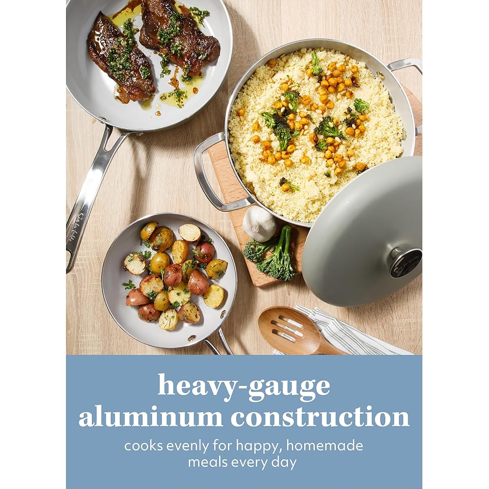 Sur La Table Kitchen Essentials Potluck Porch 10 Piece PFA Free Ceramic Non stick Interior Forged Aluminum Cookware Pots and Pans Set W/Aluminum Lids - Green - Induction Compatible: Home & Kitchen