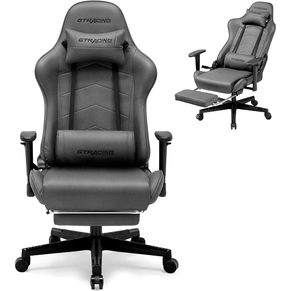 GTRACING Gaming Chair with Footrest, Racing Style Computer Chair for Adult, Adjustable Reclining Backrest and Lumbar Support, Stylish High Back Chair for Gaming and Office (Dark Grey) : Home & Kitchen