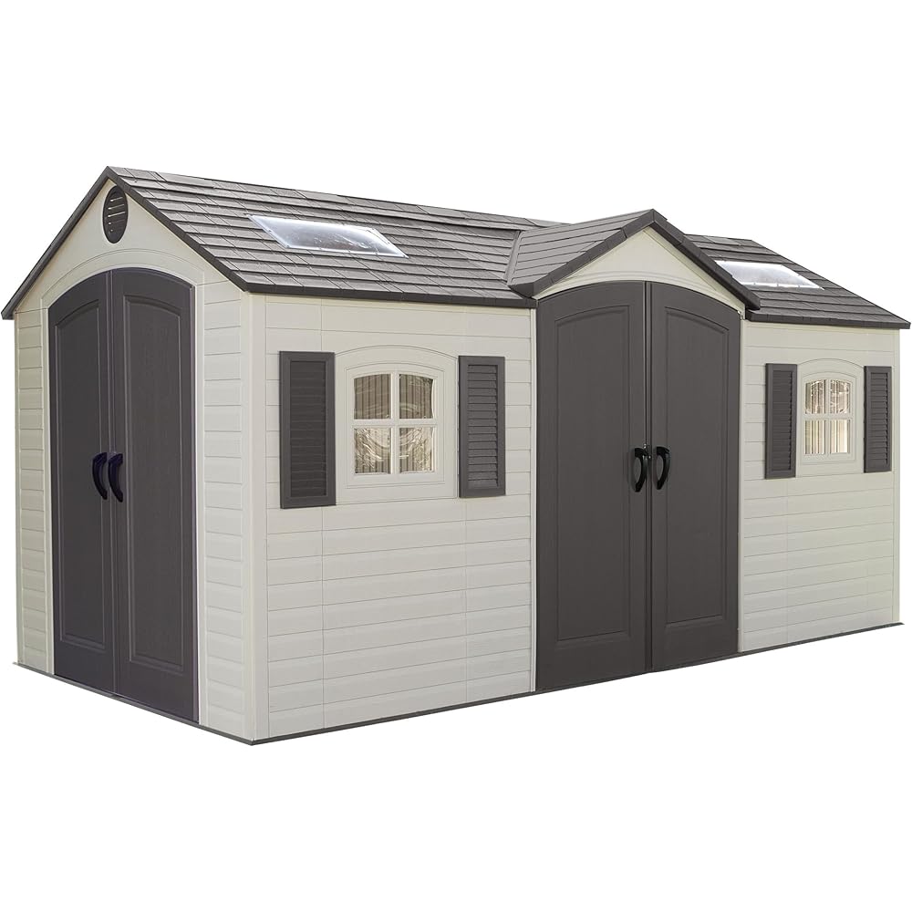 : Lifetime 60079 Outdoor Storage Dual Entry Shed, 15 x 8 ft, Desert Sand : Storage Sheds : Patio, Lawn & Garden