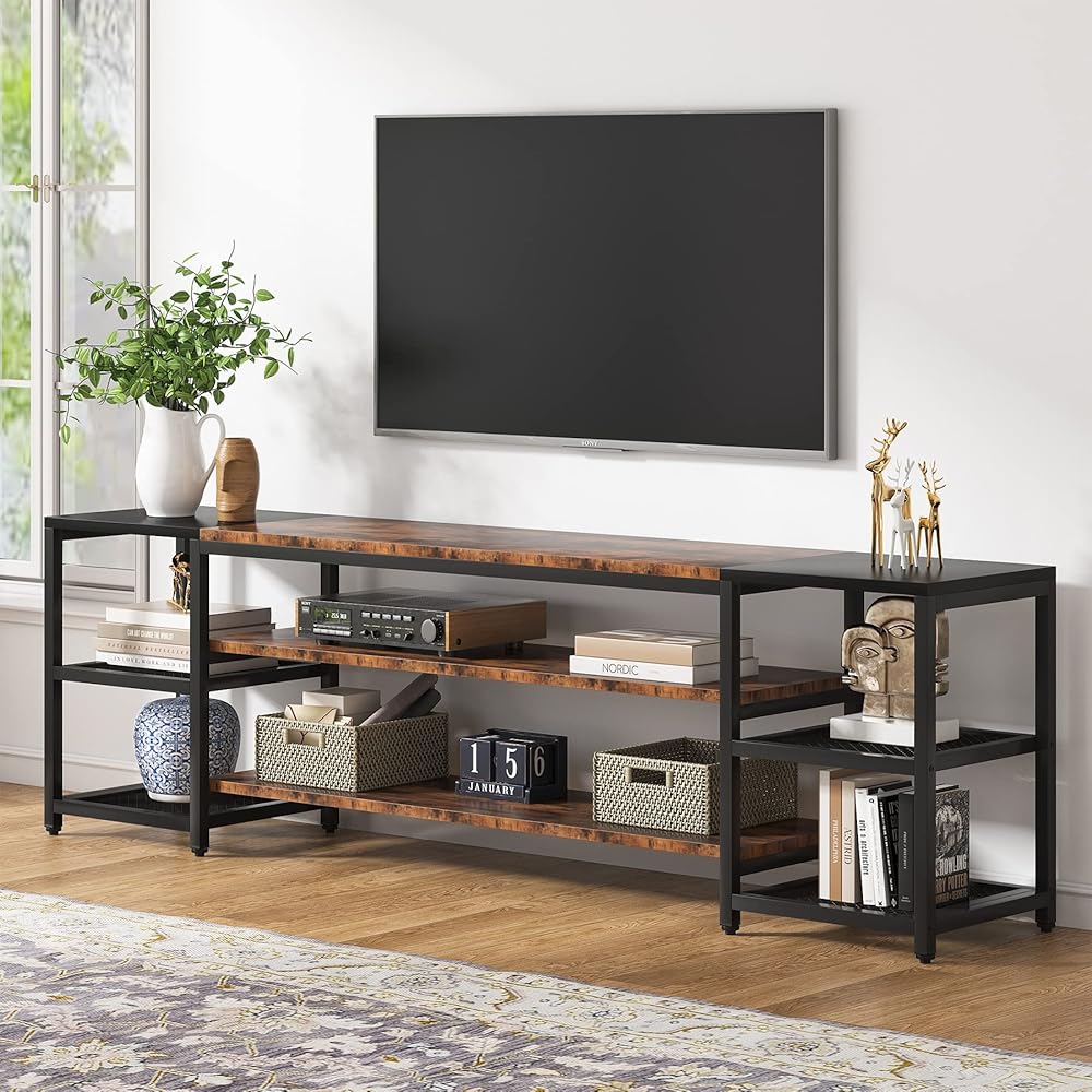 Tribesigns 78 Inch TV Stand for TVs up to 85 Inch, Media Entertainment Center Console Table, Industrial 3-Tier TV Console Table with Storage Shelves for Living Room, Entertainment Room : Home & Kitchen