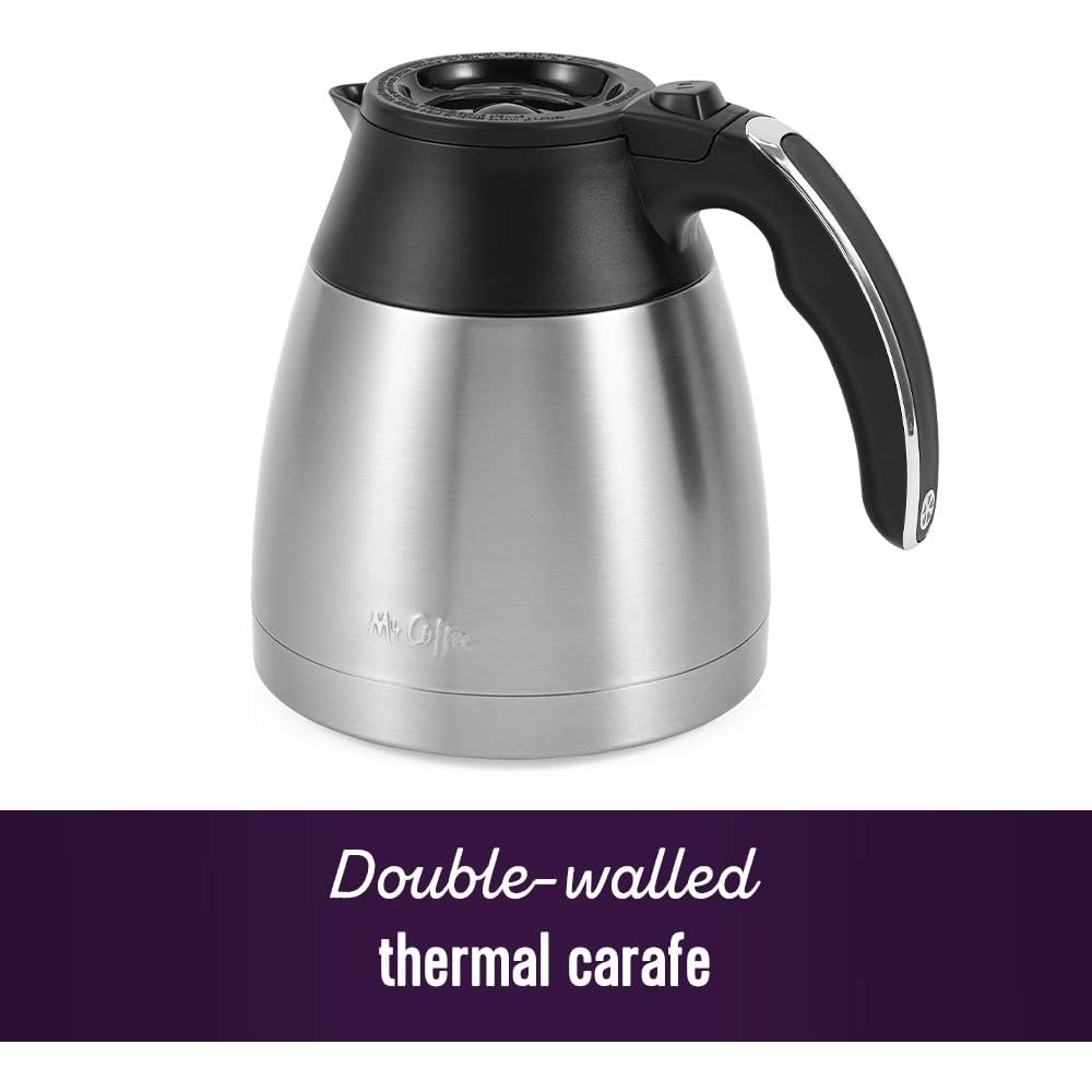 Mr. Coffee 10-Cup Programmable Coffee Maker, Insulated Thermal Carafe, Brew Strength Selection, Brew Now or Later, Stainless Steel