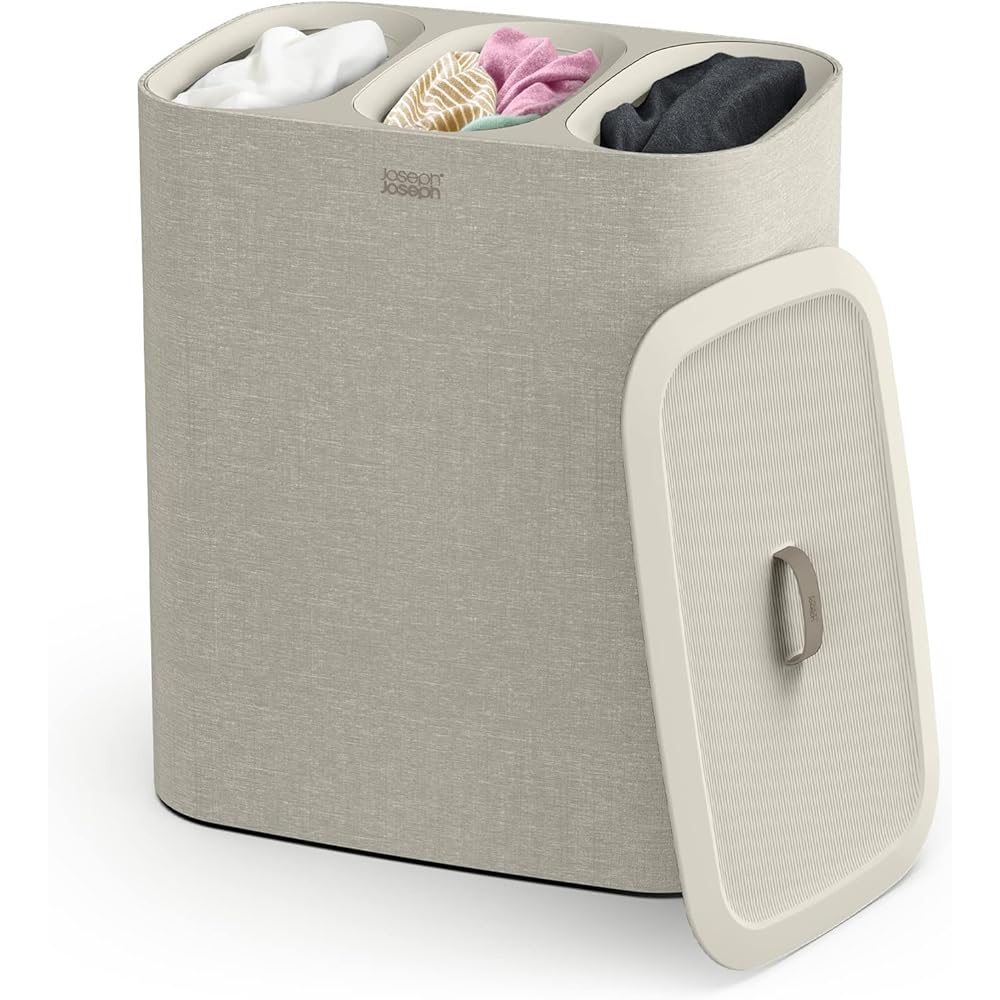 Joseph Joseph Tota Trio 90 liter/23.8 gallon Laundry Hamper Separation Basket with lid, 3 Removable Washing Bags with Handles- Ecru: Home & Kitchen
