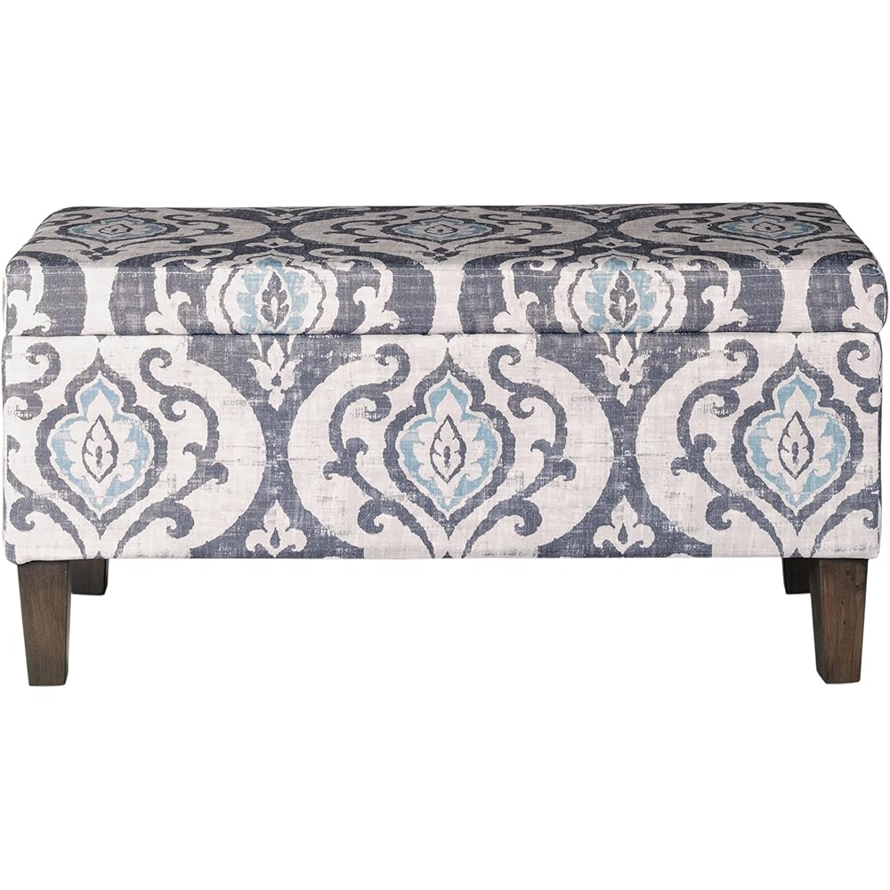 HomePop Large Upholstered Rectangular Storage Ottoman Bench with Hinged Lid, Slate Damask : Home & Kitchen
