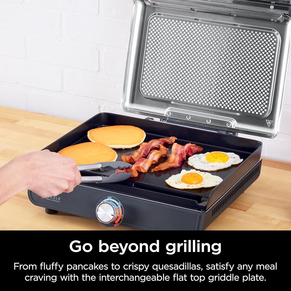 Ninja Griddle and Indoor Grill, 14’’, Electric Grill, For Steak, Burgers, Salmon, Veggies, and More, Pancake Griddle, Nonstick, Dishwasher Safe, 500F, Even Cooking, Silver, GR101: Home & Kitchen