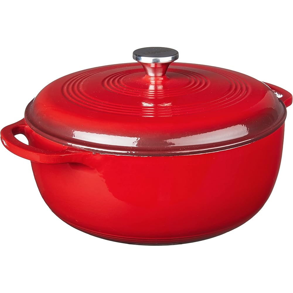 Lodge 7.5 Quart Enameled Cast Iron Dutch Oven with Lid – Dual Handles – Oven Safe up to 500° F or on Stovetop - Use to Marinate, Cook, Bake, Refrigerate and Serve – Island Spice Red: Home & Kitchen