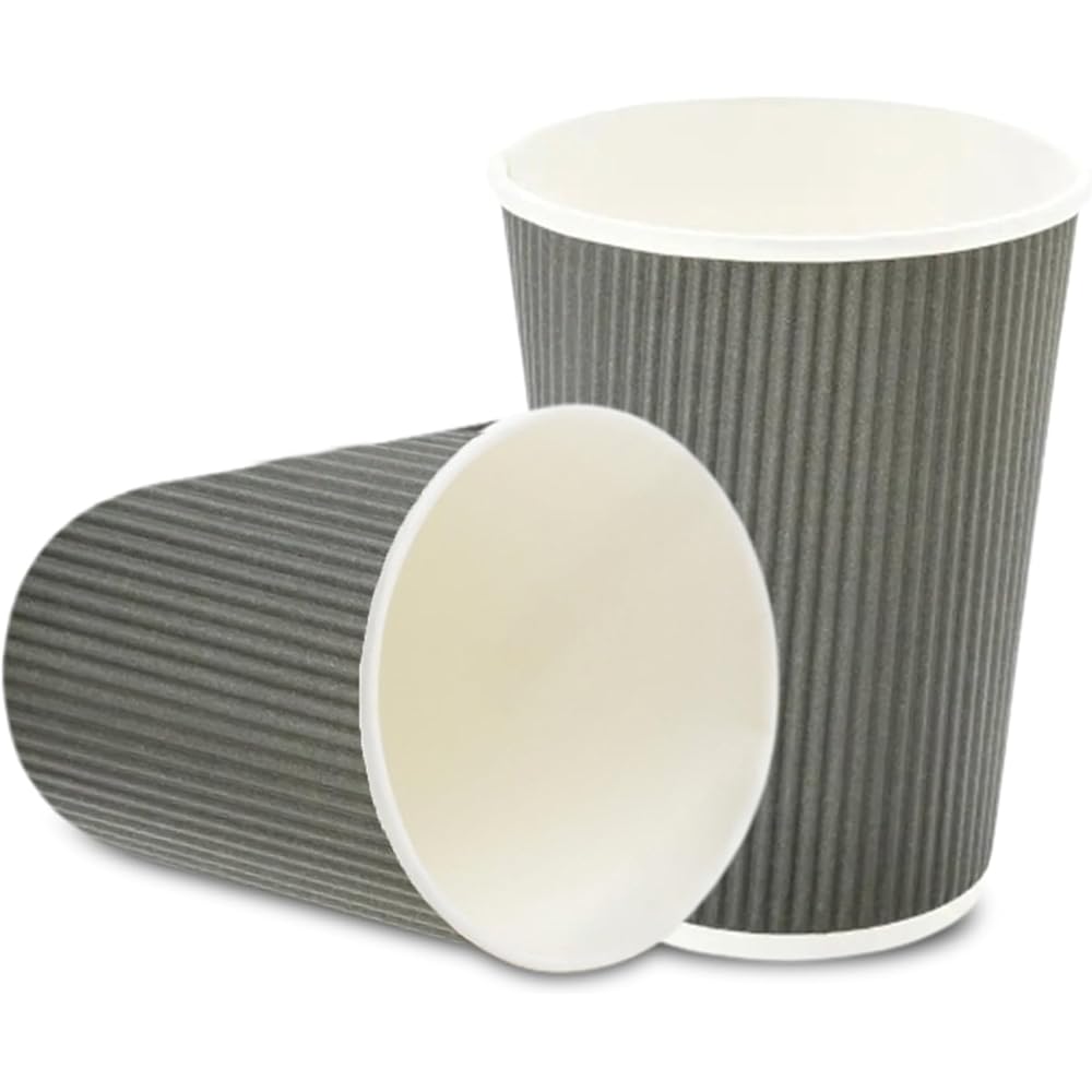 Restaurantware-12 Ounce Disposable Coffee Cups, 500 Ripple Wall Hot Cups For Coffee - Lids Sold Separately, Rolled Rim, Gray Paper Insulated Coffee Cups, For Hot Coffee, Tea, And More