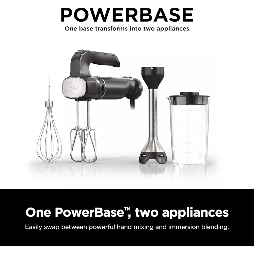 Ninja Hand Mixer, Immersion Blender, Foodi Power Mixer System, 750-Peak-Watt Handheld Emulsion Blender & Electric Hand Mixer Combo With Whisk, Beaters & 3-Cup Blending Vessel,120 volts, Black CI101: Home & Kitchen