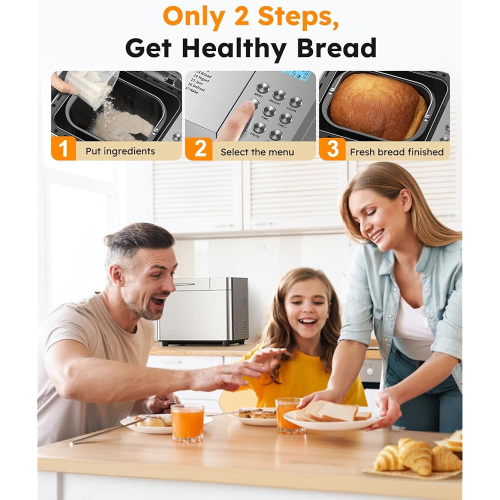 2LB Bread Maker Machine, OSIPOTO 17 in 1 Automatic Stainless Steel Bread Machine, Non-stick, Beginner-Friendly Controls, 15 Hour Timer, Easy to Clean Low Noise, High Success Rate for Homemade Bread: Home & Kitchen