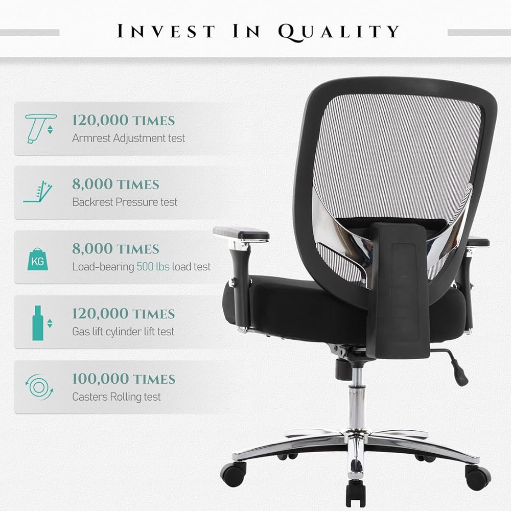 COLAMY Big and Tall Office Chair 500lbs, Heavy Duty Ergonomic Mesh Chair, Computer Executive Desk Chair with Wide Thick Seat, 4D Armrests, Adjustable Lumbar Support and Tilt-Black : Office Products