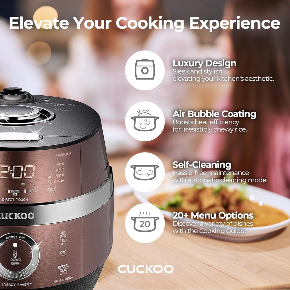 CUCKOO CRP-JHR1009F 10-Cup (Uncooked) / 20-Cup (Cooked) Induction Heating Pressure Rice Cooker with Nonstick Inner Pot, 16 Menu Options, Fuzzy Logic Tech, 3 Voice Guide, Auto Clean (Copper/Black): Home & Kitchen