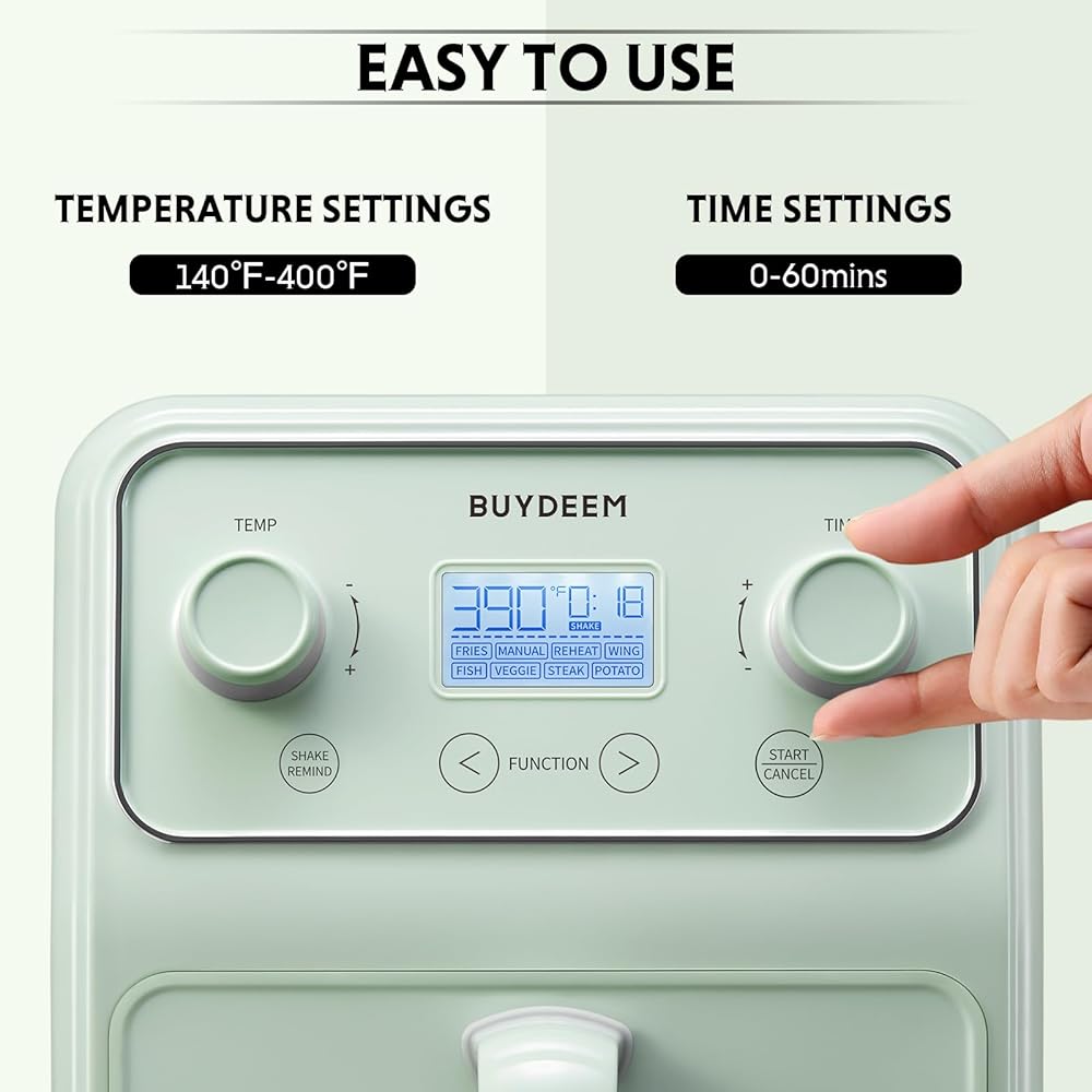 BUYDEEM F51 8-in-1 Air Fryer 4.2QT, Retro Countertop Airfryer Oven with Visible Window, Shake Reminder, One-touch Control with LCD Display, Cozy Greenish : Home & Kitchen