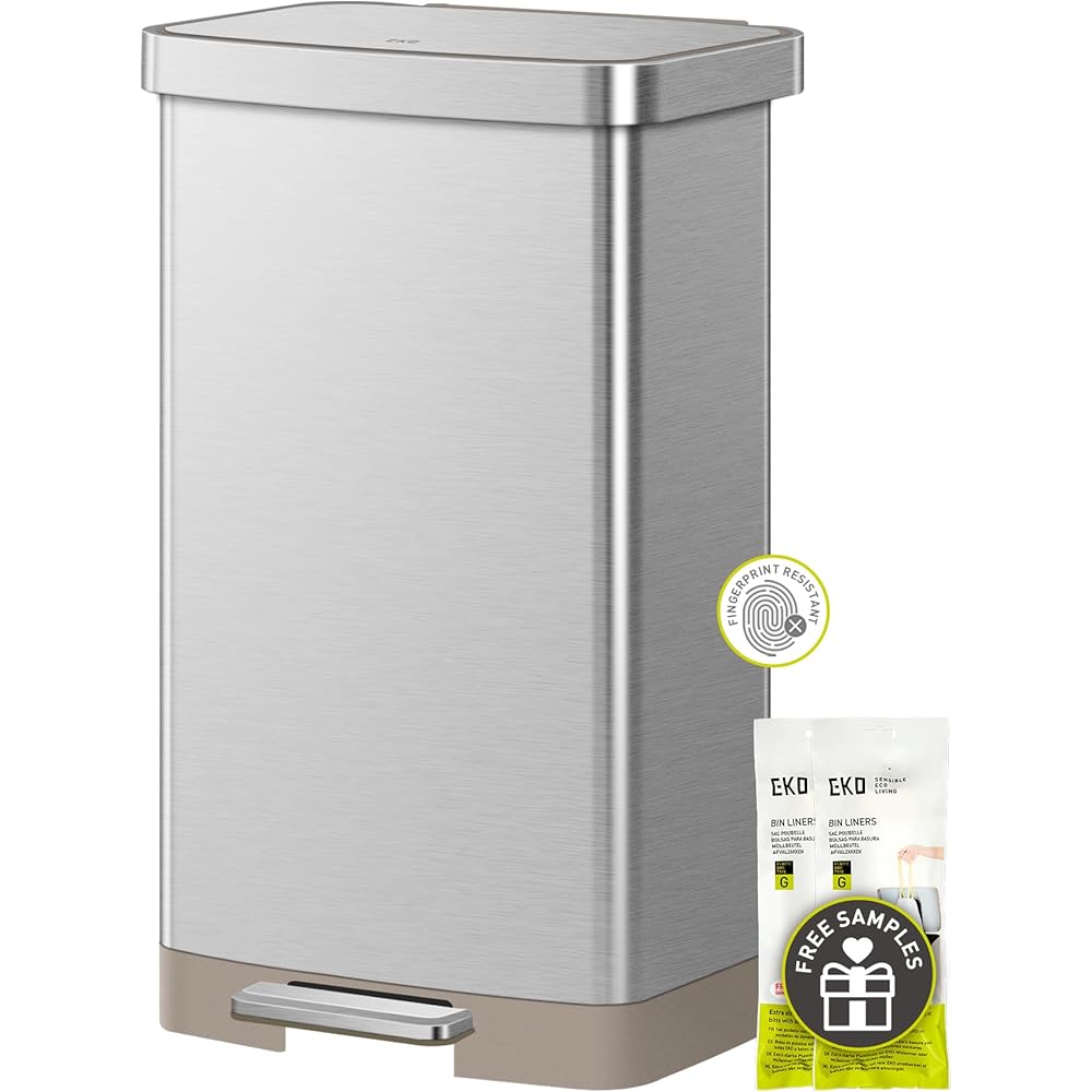 EKO Hudson Matte Stainless 75 Liter/20 Gallon Step Trash Can with Rear Trash Bag Storage Compartment : Home & Kitchen