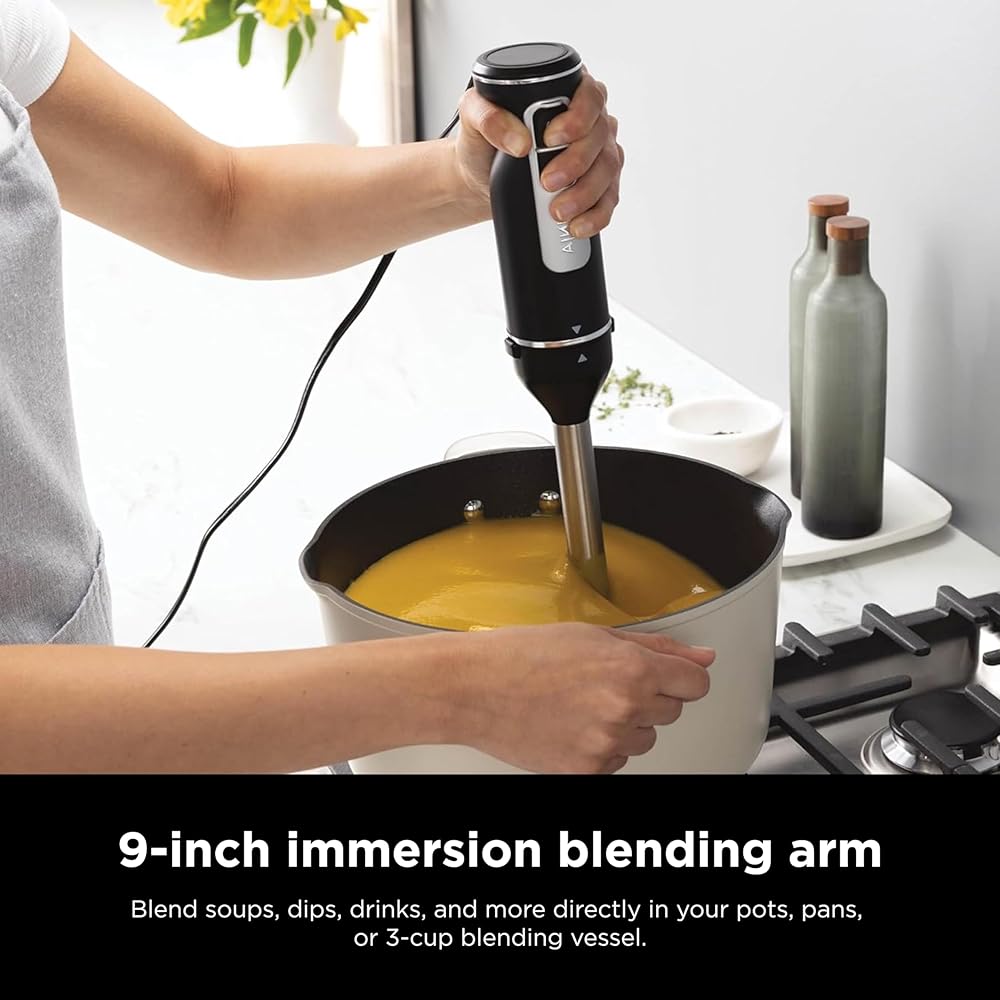 Ninja Hand Mixer, Immersion Blender, Foodi Power Mixer System, 750-Peak-Watt Handheld Emulsion Blender & Electric Hand Mixer Combo With Whisk, Beaters & 3-Cup Blending Vessel,120 volts, Black CI101: Home & Kitchen