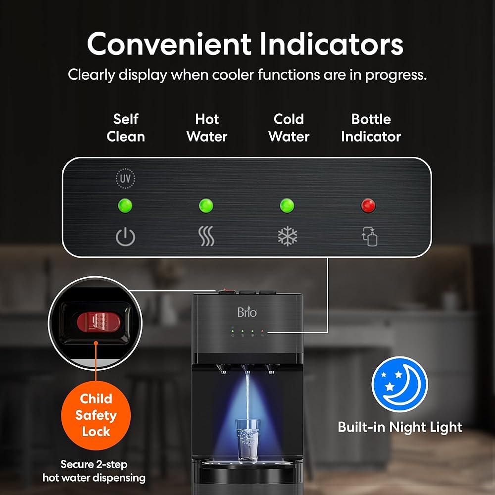 Brio Self Cleaning Bottom Loading Water Cooler Water Dispenser – Black Stainless Steel - 3 Temperature Settings - Hot, Room & Cold Water : Home & Kitchen