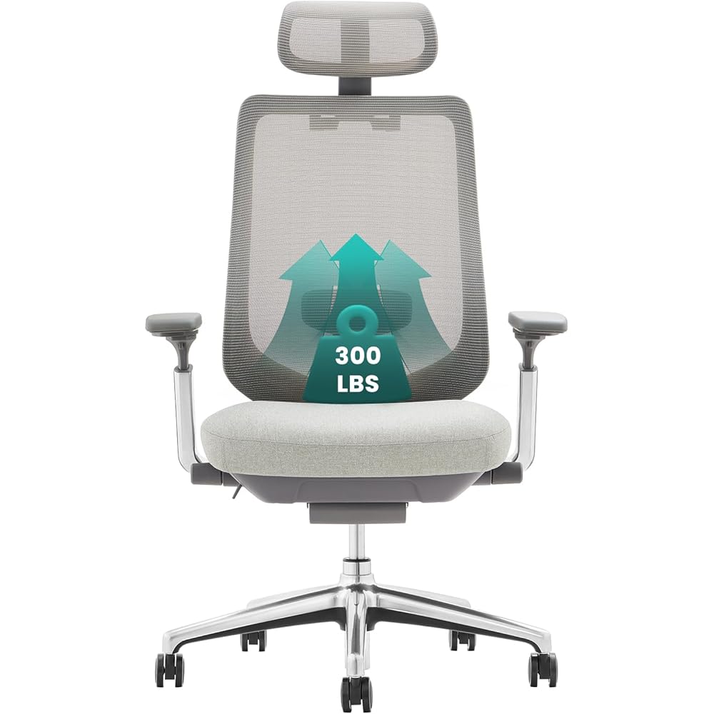 COLAMY Ergonomic Mesh Office Chair, High Back Computer Executive Desk Chair with Adjustable Headrest and 4D Arms, Slide Seat, Tilt Lock-Light Grey : Home & Kitchen