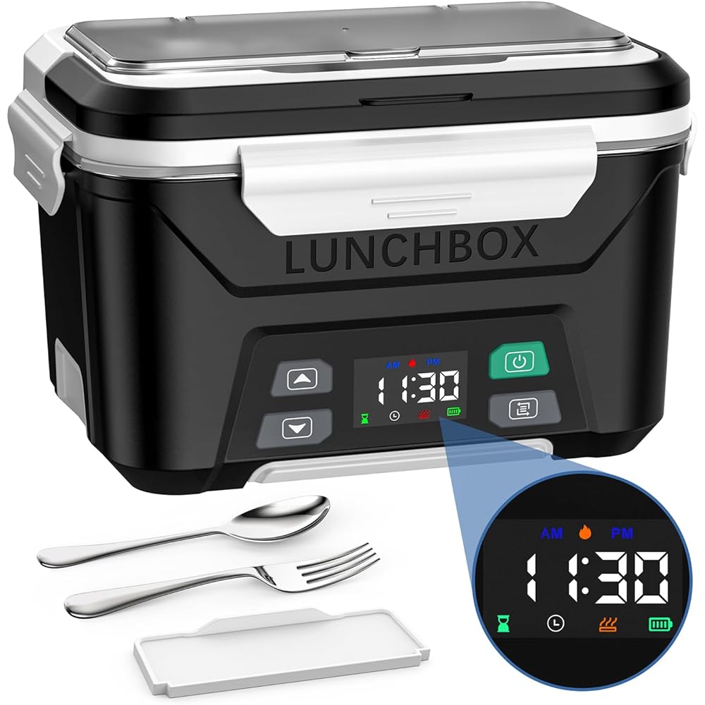 EAST OAK Cordless Electric Lunch Box for Adults, Heated Lunch Box Battery Powered with Automatic Heating, 5.5 Cups Portable Food Warmer with Removable Tray Divider: Home & Kitchen