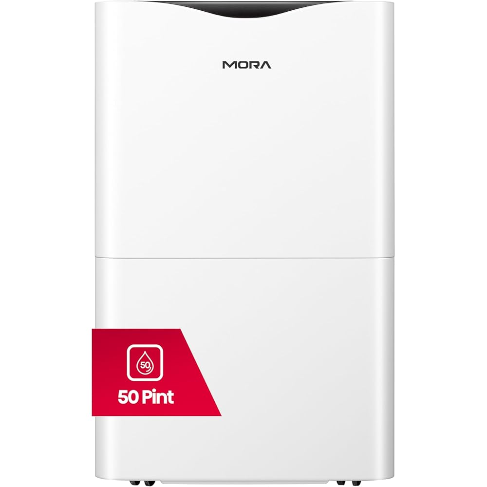 - Mora Mora by Hisense 50 Pint Dehumidifier, for Space upto 4,500 Sq. Ft at Home, in Basements and Large Rooms, Energy Star, Quiet Operation,Filter Indicator with Washable Filter, 2 Years Warranty
